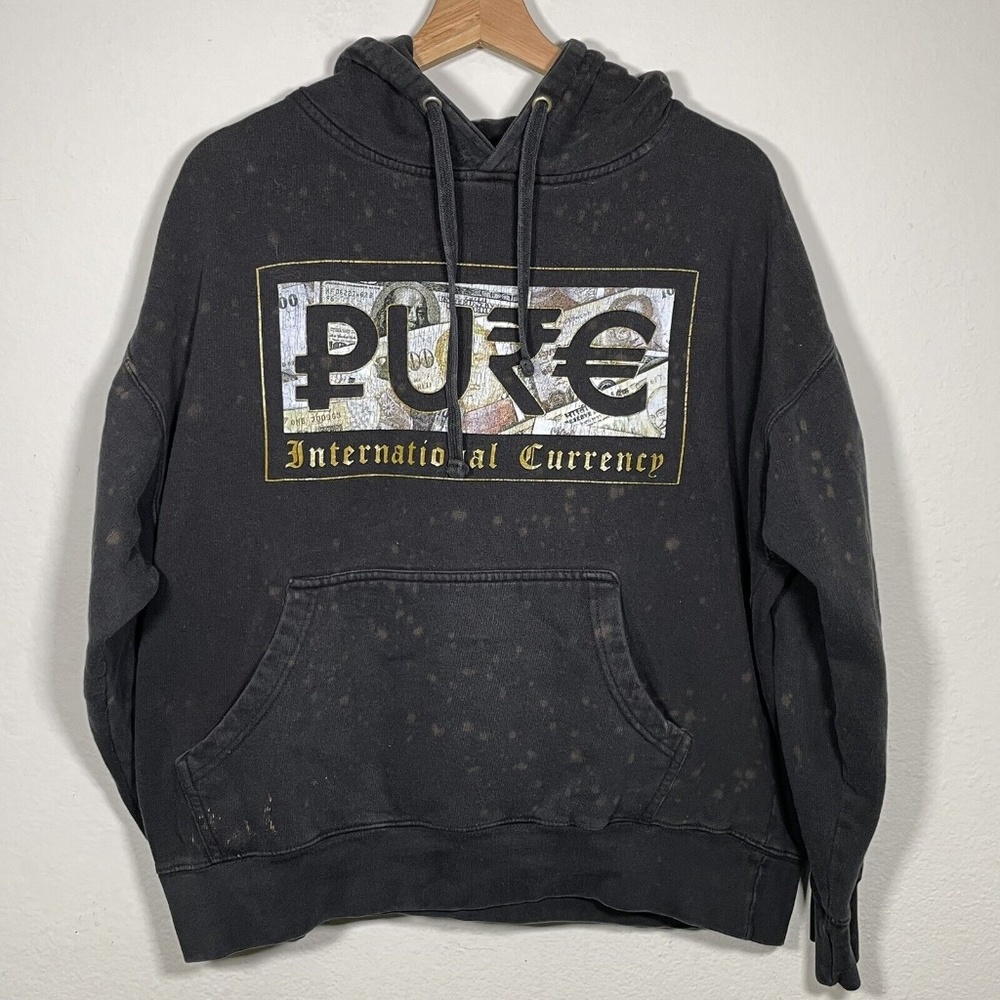 Pure Atlanta International Currency Black Tye Die Pullover Hoodie Size Large